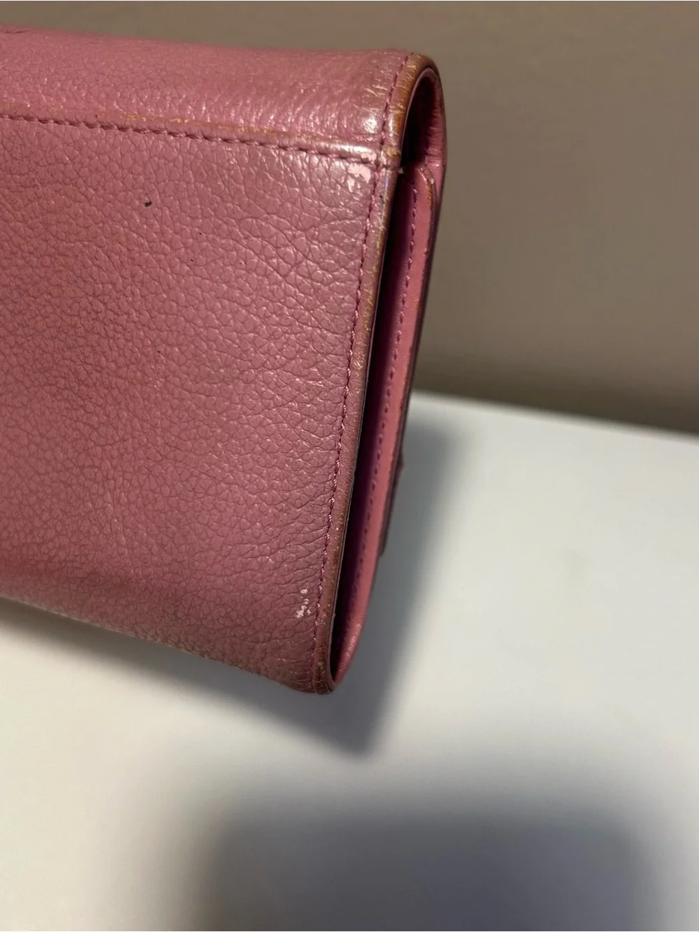 MCM Blush Pink Mauve Leather Wallet Gold Plaque READ